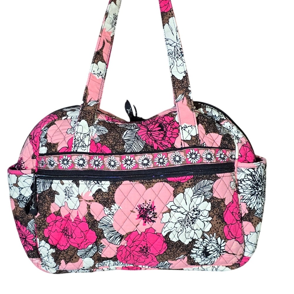 Vera Bradley Quilted Floral Satchel Handbag Pink White Brown‎
